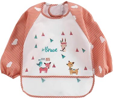Cartoon Baby Bib Waterdicht Lange Mouwen Gestreept Gedrukt Anti-Dragen Bib Voeden Schort Kids Meisje Jongen Zak Voeden Slabbetjes bebes Rood