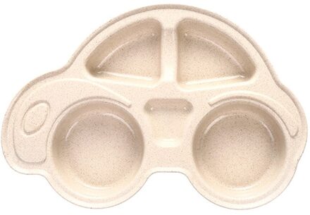 Cartoon Baby Peuter Platen Schotel Voedsel Fruit Lade Kid's Auto Vorm Kom Tarwe Stro Kind Voeden Plaat Servies Beige