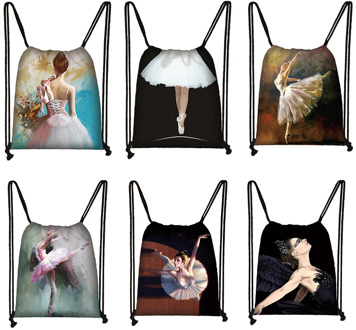 cartoon Ballet Dancing Girls drawstring bag women fashion storage bags teenager girls backpack kids bookbag