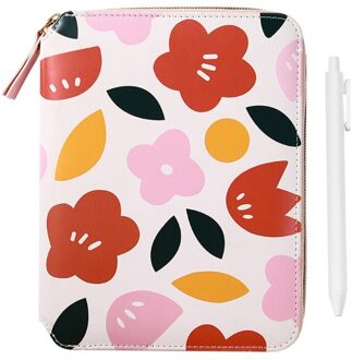 Cartoon Bloem B6 Rits Notepad Met Pen Set Lederen Planner Agenda 24BB roos rood