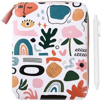 Cartoon Bloem B6 Rits Notepad Met Pen Set Lederen Planner Agenda P9YA Bruin