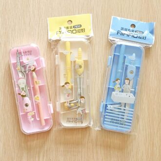 Cartoon Boxed Metalen Kompassen Met Potlood Student Examen Tekening Kompassen School Math Geometrie Tekening Tool Set Willekeurige Kleur