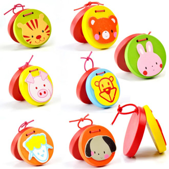 Cartoon Castanets Lovely Kids Child Baby Wooden Castanet Clapper Handle Musical Instrument Toy