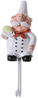 Cartoon Chef Vorm Roestvrij Staal Hars Haken Hoge Kleverige Muur Deur Kleding Coat Hat Hanger Keuken Badkamer Opbergrek 01
