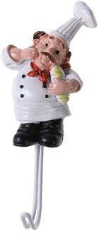 Cartoon Chef Vorm Roestvrij Staal Hars Haken Hoge Kleverige Muur Deur Kleding Coat Hat Hanger Keuken Badkamer Opbergrek 02