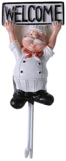 Cartoon Chef Vorm Roestvrij Staal Hars Haken Hoge Kleverige Muur Deur Kleding Coat Hat Hanger Keuken Badkamer Opbergrek 04