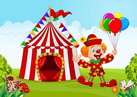 Cartoon Clown Circus Kinderen Nemen Foto 'S Van Pasgeboren Baby 'S In De Achtergrond Foto Studio In De Achtergrond 200x150cm