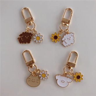 Cartoon Cute Cat Puppy Keychain Sun Flower Key Ring Chain Cute Charm Key Holder Fashion Trinket Bag Pendant Kids Gift