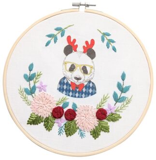 Cartoon Dier Hand Borduren Diy Handgemaakte Kit Beginner Borduren Materiaal Pakket Inclusief Bamboe Borduurwerk A7