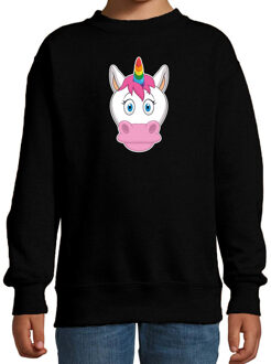 Cartoon eenhoorn trui zwart voor jongens en meisjes - Cartoon dieren sweater kinderen 12-13 jaar (152/164)
