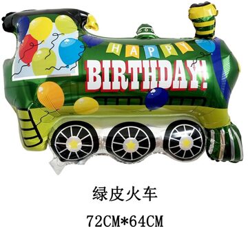 Cartoon Gelukkige Verjaardag Venue Decoratie Ballon Vervoer Speelgoed Auto Aluminium Folie Ballon Voor Kids Kinderen Party Ballonnen groen trein