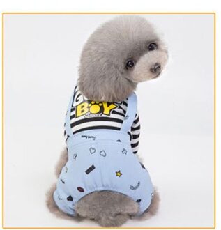Cartoon Gestreepte Huisdier Jumpsuit Hond Puppy Vier Voeten Kleding Goede Meisje/Jongen Belettering Sweatshirt Overalls Jassen Voor Kleine Hond kat blauw