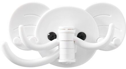 Cartoon Haak Organisator Keuken Badkamer Roterende Olifant Haak Sticker Keukengerei Houder Multifunctionele Haken Sleutelhouder wit x1