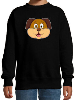 Cartoon hond trui zwart voor jongens en meisjes - Cartoon dieren sweater kinderen 9-11 jaar (134/146)