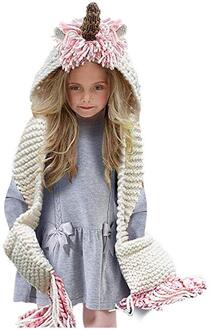 Cartoon Hooded Sjaal Dier Hooded Cowl Haak Gebreide Beanie Muts Kinderen Winter Warm Sweet Cute Soft Kids Een- stuk Sjaal A / M