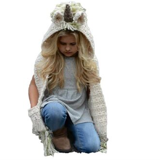 Cartoon Hooded Sjaal Dier Hooded Cowl Haak Gebreide Beanie Muts Kinderen Winter Warm Sweet Cute Soft Kids Een- stuk Sjaal B / S