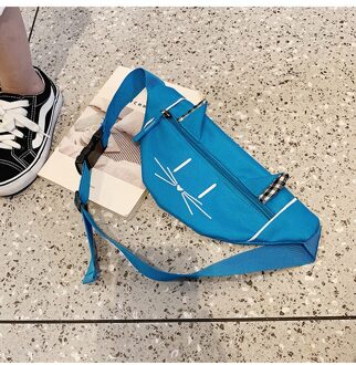 Cartoon Kat Afdrukken Taille Bag Kids Schouder Messenger Zakken Jongens Meisjes Taille Riem Fanny Packs Casual Canvas Crossbody Borst Zakken Blauw