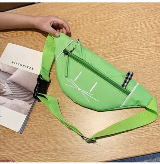 Cartoon Kat Afdrukken Taille Bag Kids Schouder Messenger Zakken Jongens Meisjes Taille Riem Fanny Packs Casual Canvas Crossbody Borst Zakken groen