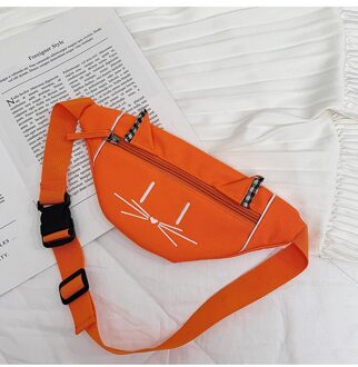 Cartoon Kat Afdrukken Taille Bag Kids Schouder Messenger Zakken Jongens Meisjes Taille Riem Fanny Packs Casual Canvas Crossbody Borst Zakken Oranje