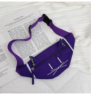 Cartoon Kat Afdrukken Taille Bag Kids Schouder Messenger Zakken Jongens Meisjes Taille Riem Fanny Packs Casual Canvas Crossbody Borst Zakken Paars