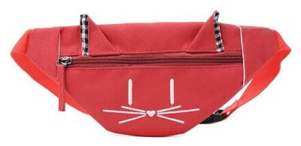 Cartoon Kat Afdrukken Taille Bag Kids Schouder Messenger Zakken Jongens Meisjes Taille Riem Fanny Packs Casual Canvas Crossbody Borst Zakken Rood