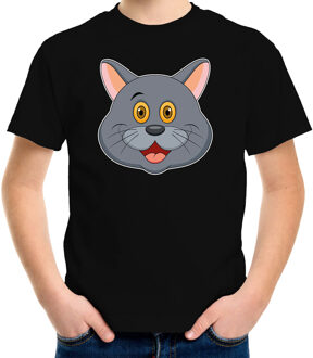 Cartoon kat t-shirt zwart voor jongens en meisjes - Cartoon dieren t-shirts kinderen L (146-152)