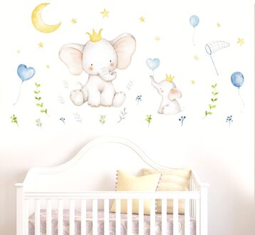 Cartoon Kleine Olifant Maan Sterren Muurstickers Slaapkamer Kids Baby Kamer Nursery Muur Home Decor Verwijderbare Muurstickers Art Muurschilderingen