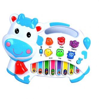 Cartoon Koe Animal Farm Toetsenbord Piano Baby Music Note Leren Educatief Speelgoed Kerst En Nieuwjaar Kinderen Blauw