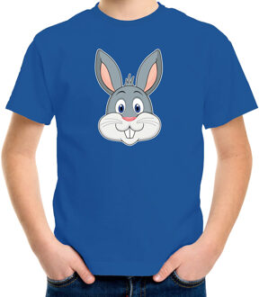 Cartoon konijn t-shirt blauw voor jongens en meisjes - Cartoon dieren t-shirts kinderen M (134-140)