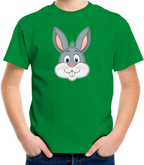 Cartoon konijn t-shirt groen voor jongens en meisjes - Cartoon dieren t-shirts kinderen S (122-128)