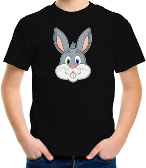 Cartoon konijn t-shirt zwart voor jongens en meisjes - Cartoon dieren t-shirts kinderen M (134-140)