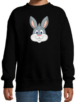Cartoon konijn trui zwart voor jongens en meisjes - Cartoon dieren sweater kinderen 9-11 jaar (134/146)