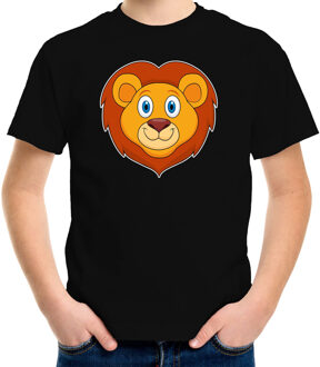 Cartoon leeuw t-shirt zwart voor jongens en meisjes - Cartoon dieren t-shirts kinderen S (122-128)