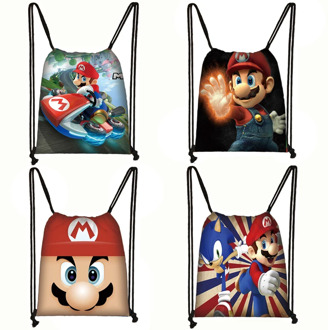 cartoon Mario drawstring bag boys girls storage bag kids canvas backpack travel bags children bookbag