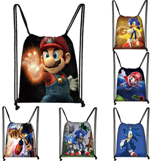 cartoon Mario / sonic print drawstring bag boys girls storage bags teenager casual backpack kids bookbag gift men travel bags