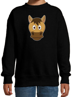 Cartoon paard trui zwart voor jongens en meisjes - Cartoon dieren sweater kinderen 3-4 jaar (98/104)