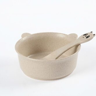 Cartoon Panda Kom Lepel Tarwe Stro Milieuvriendelijk Kid Training Servies Set Anti-Hete Kom Plaat Groen Blauw Roze Beige leuke