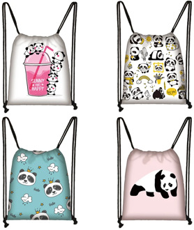 Cartoon Panda Print Drawstring Bag Women Travel Bag Teenager School Bag Brown Girl And Boy Backpack Fashion Female Storage Bag H