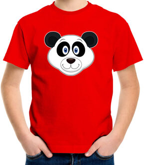 Cartoon panda t-shirt rood voor jongens en meisjes - Cartoon dieren t-shirts kinderen XL (158-164)