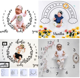 Cartoon Pattern Infant Baby Milestone Photo Props Background Blankets Play Mats Backdrop Cloth Calendar Photo Accessories Nordic