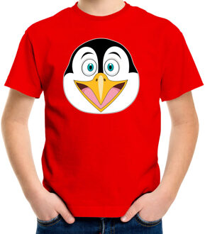 Cartoon pinguin t-shirt rood voor jongens en meisjes - Cartoon dieren t-shirts kinderen M (134-140)