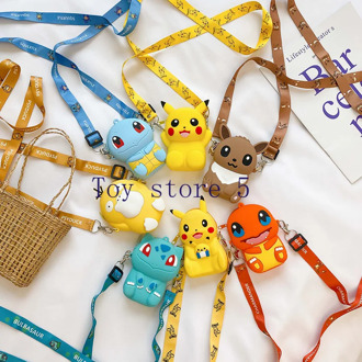 Cartoon Pokemon Girl Kid Shoulder Bag Pocket Monsters Pikachu Psyduck Charmander Eevee Plush Crossbody Bags Messenger Phone Bags