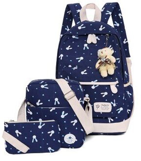 Cartoon Printing 3 Stks/set Schooltassen Voor Meisjes Verse Vrouwen Rugzakken School Rugzak Rugzak Mochila Escol blauw