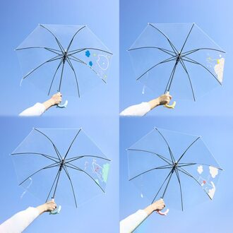 Cartoon Rechte Handvat Paraplu Transparant Rechte Pole Paraplu Leuke Lange Handvat Haak Paraplu groen