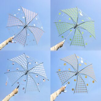 Cartoon Rechte Handvat Paraplu Transparant Rechte Pole Paraplu Leuke Lange Handvat Haak Paraplu Oranje