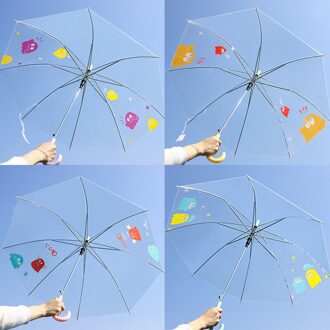 Cartoon Rechte Handvat Paraplu Transparant Rechte Pole Paraplu Leuke Lange Handvat Haak Paraplu Roze