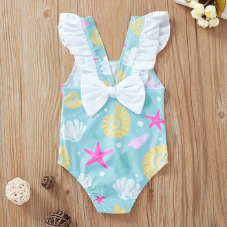 Cartoon Shell Starfish kids girl swimsuit baby girl swimwear beach bathing suits children toddler girl one piece ruffle swimsuit