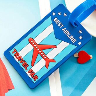 Cartoon Silicagel Koffer Id Addres Houder Bagage Boarding Tags Draagbare Silica Ge Identifier Reizen Accessoires blauw plane