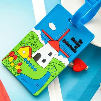 Cartoon Silicagel Koffer Id Addres Houder Bagage Boarding Tags Draagbare Silica Ge Identifier Reizen Accessoires blauw windmill