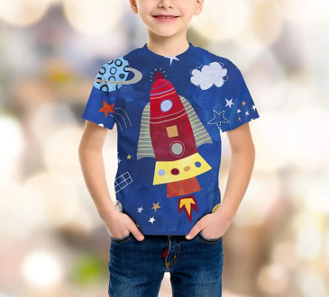 Cartoon Spaceship Rocket Children's T-shirt 3D Printed Solar System Planet Galaxy Tshirt Casual Summer Boys Girls Kids Clothing